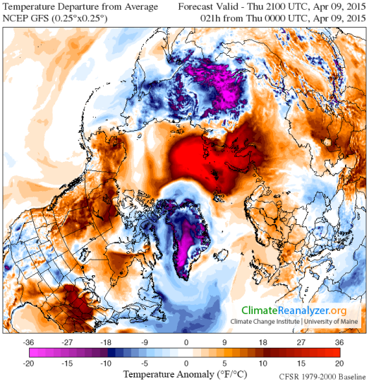 21 h Thursday April 9 Arctic T Anomaly Map