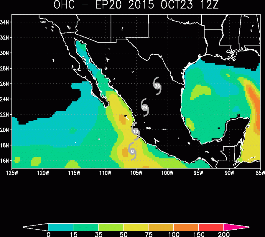 Ocean Heat Content and Patricia Track